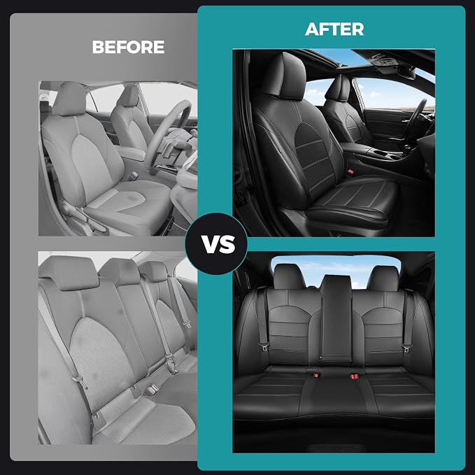 Custom Seat Covers for Toyota Camry 2018-2024, Black | Only Fit for Camry LE/SE/SE Nightshade 2018-2024, Not for Hybrid, Full Coverage, Faux Leather, Scratch-resistant, Easy-clean - Image 7
