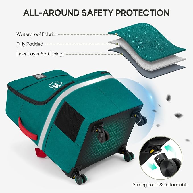 RAINSMORE Padded Car Seat Travel Bag for Airplane with Spinner Wheels | Heavy Duty Carseat Backpack for Air Travel Large Rolling Airport Gate Check Bags Fits Baby Car Seats & Boosters - Image 4