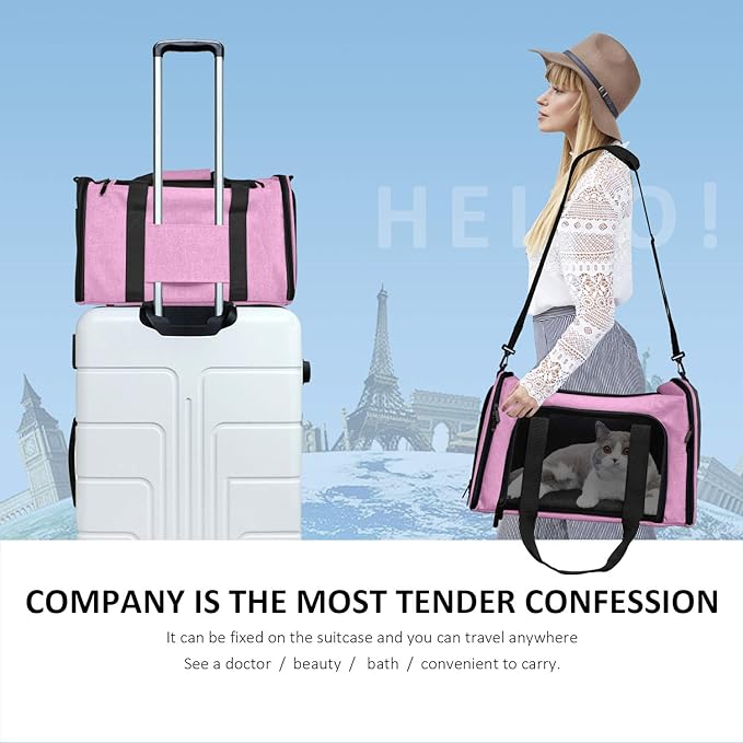 Henkelion Pet Carrier for Small Medium Cats Dogs Puppies up to 15 Lbs, TSA Airline Approved, Soft Sided, Collapsible Travel - Pink - Image 6