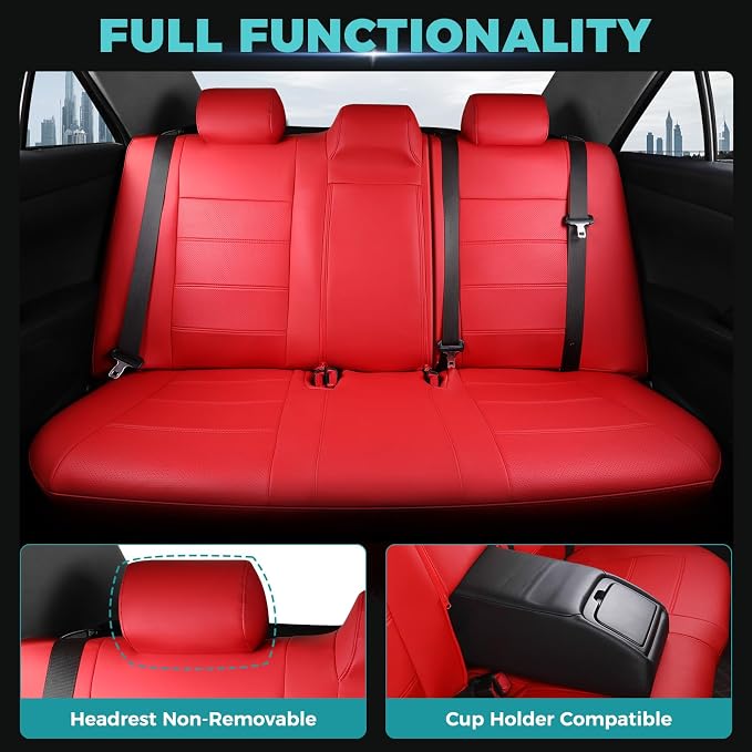 Custom Seat Covers for Toyota Camry 2012-2017, Red | Only Fit for Camry L/LE/XLE 2012-2017, Not for Hybrid, Full Coverage, Faux Leather, Protective, Scratch-resistant, Easy-clean - Image 5