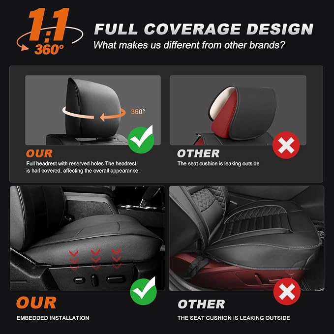 AOMSAZTO Custom Fit Seat Covers for Ram 2500 2019-2026 Full Set Black | Pickup Truck Seat Covers Waterproof faux leather, Breathable comfort, Airbag Compatible, Front covers only fit bucket seats - Image 6