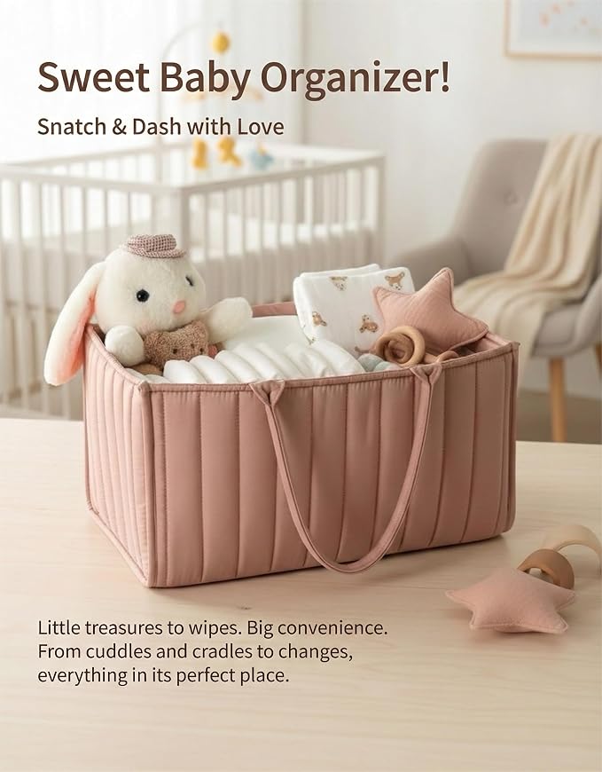 Baby Diaper Caddy Organizer-Large Nursery Storage Basket for Changing Table and Car - Portable Newborn Essentials & Wipes Bin - Gift for Baby Shower and Registry Must-Have (Rouge Pink) - Image 6