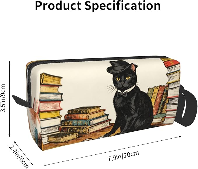 Sophisticated Black Cat Makeup Bag for Women with Wrist Strap | Durable 600D Oxford Fabric Cosmetic Organizer,Compact Travel Pouch with Handle for Gym & Daily Use - Image 3