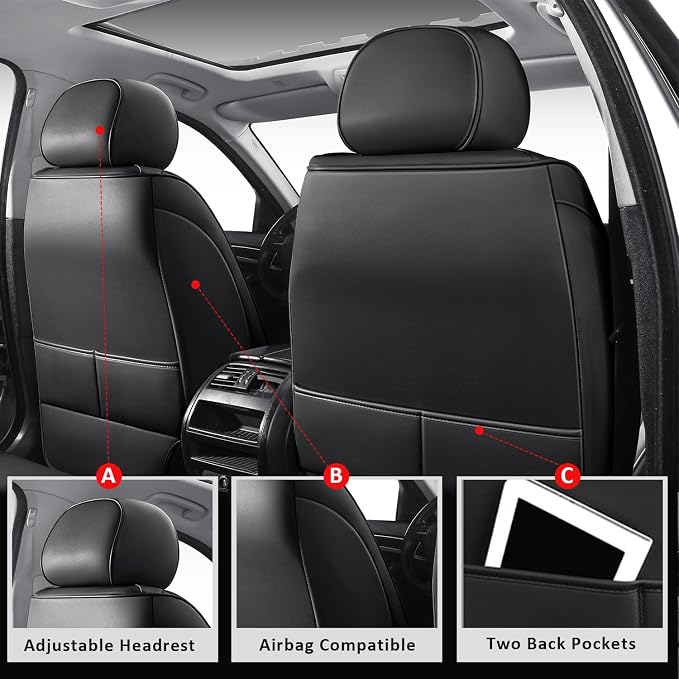 MIROZO Seat Covers,Leather Seat Cover Full Coverage for SUV Sedan Trucks | Black Seat Covers Full Set,Waterproof Leather Car Seat Covers,Universal Seat Protector For SUV Sedan Truck - Image 3