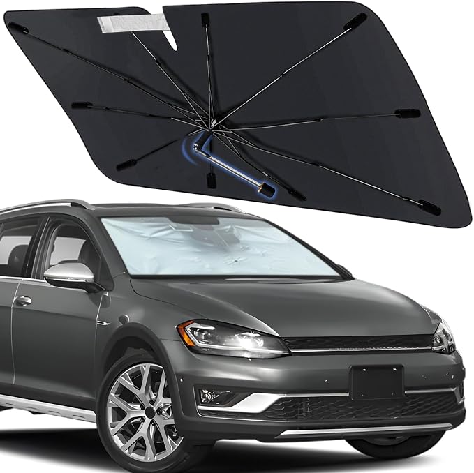 Windshield Sunshade Umbrella for Volkswagen Alltrack 2017-2020 Front Window | Foldable Car Sunshade with 360° Rotating Shaft, Custom fit VK Alltrack Sun Shield for UV Blocking and Heat Insulation by Visufy