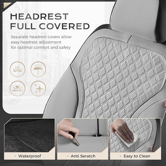Coverado Car Seat Covers for Front Seats, Luxury Diamond Leather Car Seat Cover with Carbon Fiber Weave, Waterproof Automotive Seat Protectors 2-Pack, Driver Seat Covers Universal Fit Most Cars,Gray - Image 4