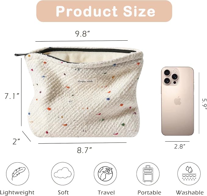 RSRSLEII Polka Dots Travel Makeup Bag, Cute Toiletry Bag(12Colorful Dots) | Aesthetic Cosmetic Bag with Zipper, Vintage Makeup Pouch with Canvas Lining, Car Storage Bag for Women and Girls - Image 2