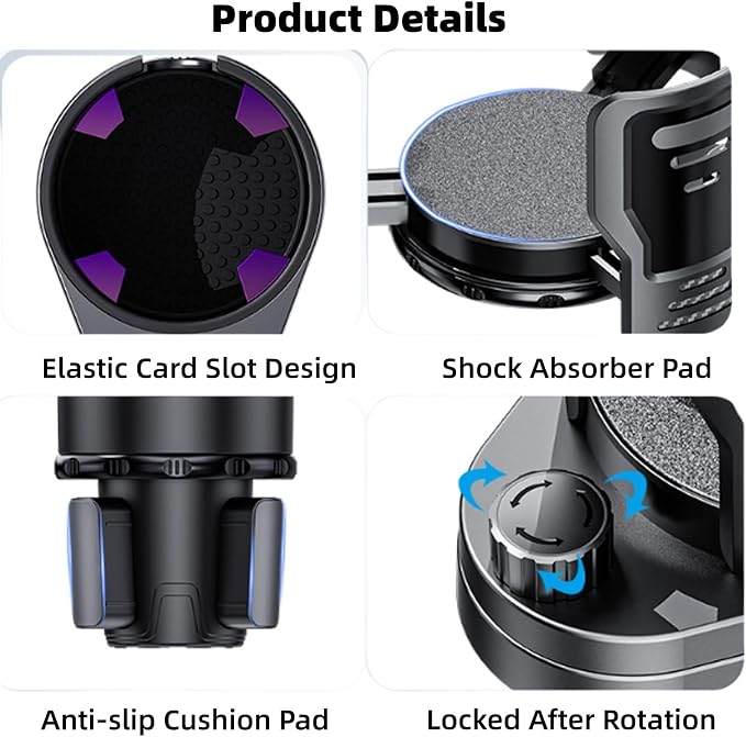 Car Cup Holder Expander 2 in 1，Expandable Cup Holder with 360°Adjustable Base，Compatible with Hydro Flask, Yeti, Nalgene, Other Large Bottles Drinks Mugs, Expandable to 2.87"-6" (Black) - Image 4