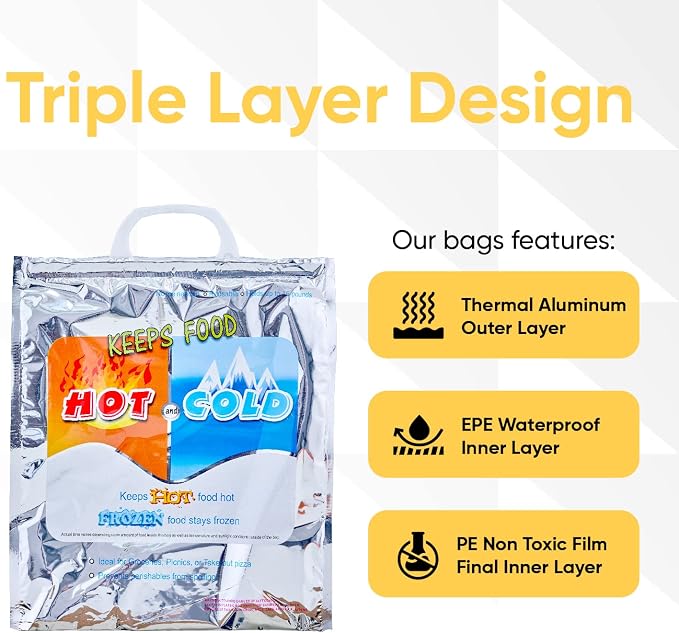 Superio Hot and Cold Insulated Bags for Food Delivery, Grocery Shopping Bags, Food Storage for Hot and Frozen Food for Travel, Disposable Cooler Bag, Reinforced Thermal Lunch Bag (3, 15.5"x13") - Image 5