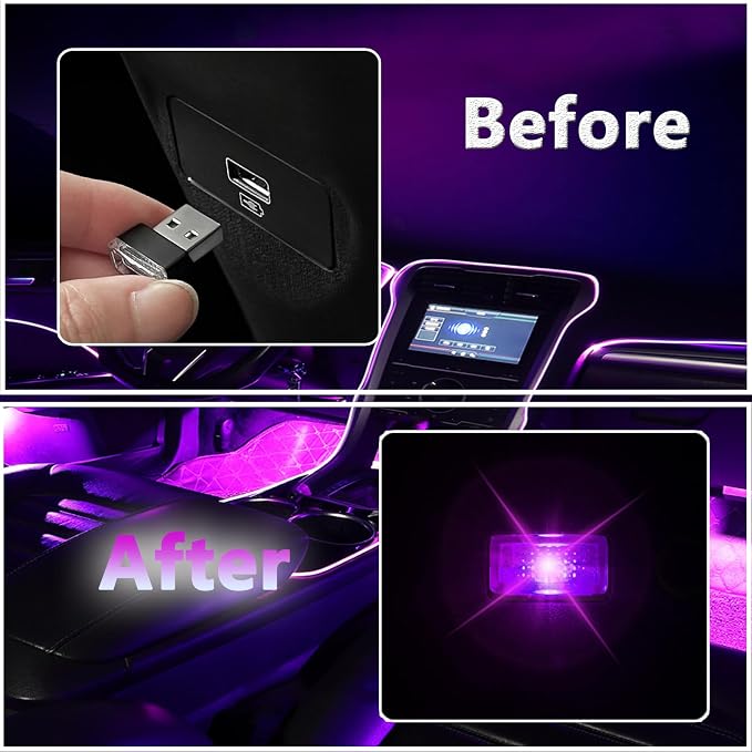 2 Pcs USB LED Car Interior Atmosphere Lamp, Night Light Led Decoration Light Ambient Lighting Kit Interior Led Lights, Portable Vehicle Ambient Lighting Kit for all Car Interior Accessorie Pink Purple - Image 5