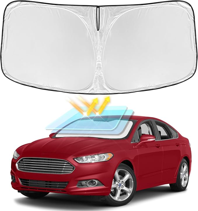 for Ford Fusion Sun Shade 2013-2021 - 4 Layers Car Sunshade | Front Windows Shade Cover Custom Fit Fusion Sun Visor 250T Retractable Shade Blocks UV Rays Car Accessories by ZOIBVCARSUNSHADE