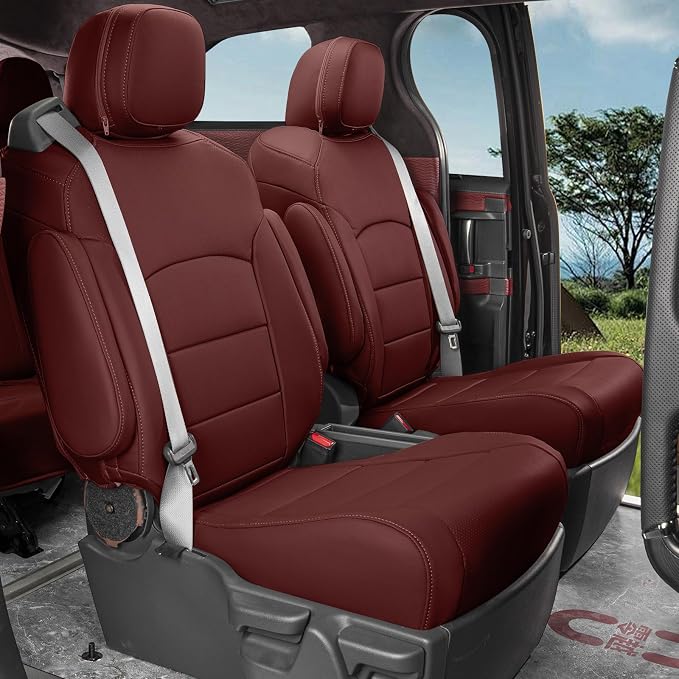 Full Set Car Seat Covers for Honda Odyssey 2011-2017,7-Seater,Faux Leather | for LX Only,2nd Row Captain Seats,Luxury Waterproof Seat Protector,Fit Like A Glove(Wine Red) - Image 4