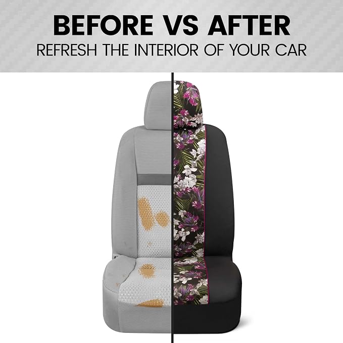 BDK Pink Flower Faux Leather Car Seat Covers for Front Seats, 2 Pack – Floral Pattern with Matching Headrest, Easy Installation, Fits Most Car Truck Van and SUV, Catalina Floral - Image 6