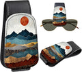 Leather Magnetic Sunglass Holder for Car Sun Visor, Cute Eyeglass Ticket Card Hanger Clip, Universal Auto Interior Accessories for SUV Pickup Truck, Sunset Mountain by Unknown