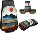 Leather Magnetic Sunglass Holder for Car Sun Visor, Cute Eyeglass Ticket Card Hanger Clip, Universal Auto Interior Accessories for SUV Pickup Truck, Sunset Mountain by Unknown