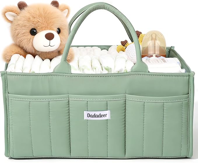 Quilted Diaper Caddy Organizer, Nursery Storage Basket with Dividers | Waterproof Caddy with Sturdy Handles, Portable for Changing Table or Car, Newborn Essentials, Baby Shower Gifts by Unknown
