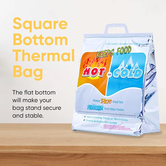 Superio Hot and Cold Stand Up Reusable Insulated Bag- 12 Pack Food Storage for Frozen Items & Hot Items Including Lunch Bags & Grocery Shopping Bags Reinforced Heavy Duty Refrigerated Totes… - Image 3