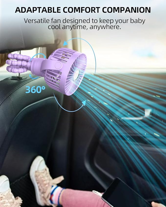 buywoo Portable Stroller Mini Fan, Small Rechargeable Personal Fan, Travel Essentials for Baby, Wagon, Car Seat, Treadmill, Battery Powered Biking Gear Accessories, 360° Rotation, 3-Speed, Display - Image 5