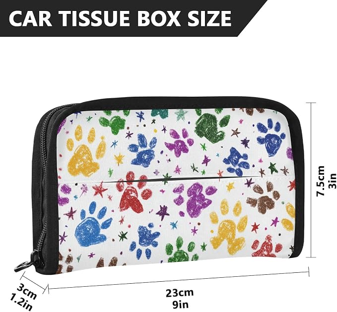 Car Tissue Holder Car Napkin Holder Car Tissue Box Dispenser Storage Case Sun Visor Mask Holder with Adjustable Straps Reusable Refillable Paw Prints and Stars - Image 4
