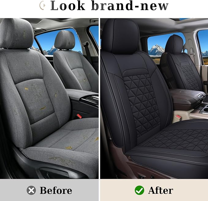 Coverado Car Seat Covers Compatible with Dodge Ram 2002-2026 1500 2500 3500 Pickup Limited Laramie Big Horn Waterproof Leather Seat Protectors Fit Dodge Ram Crew Cab& Quad Cab(2PCS, Black) - Image 8