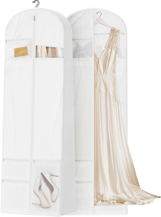 Lazebox 72" Garment Bag with Zipper Pocket, Wedding Dress Bag for Gowns Long, White by Lazebox