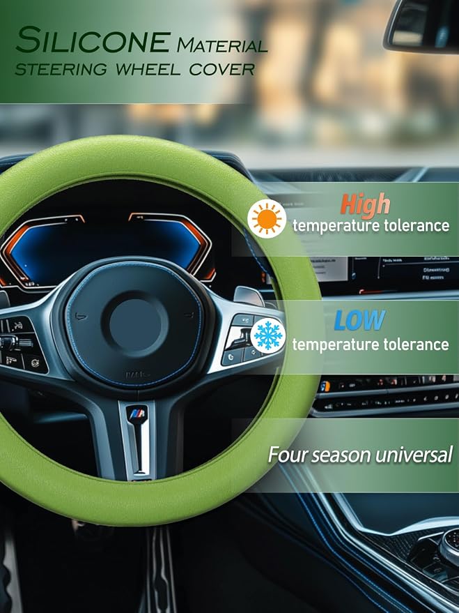 LRITER Car Steering Wheel Cover, Non-Slip Silicone Material, Green | Multiple Color Choices, Universal Auto Parts Steering Wheel Cover, Suitable for Most Cars - Image 3