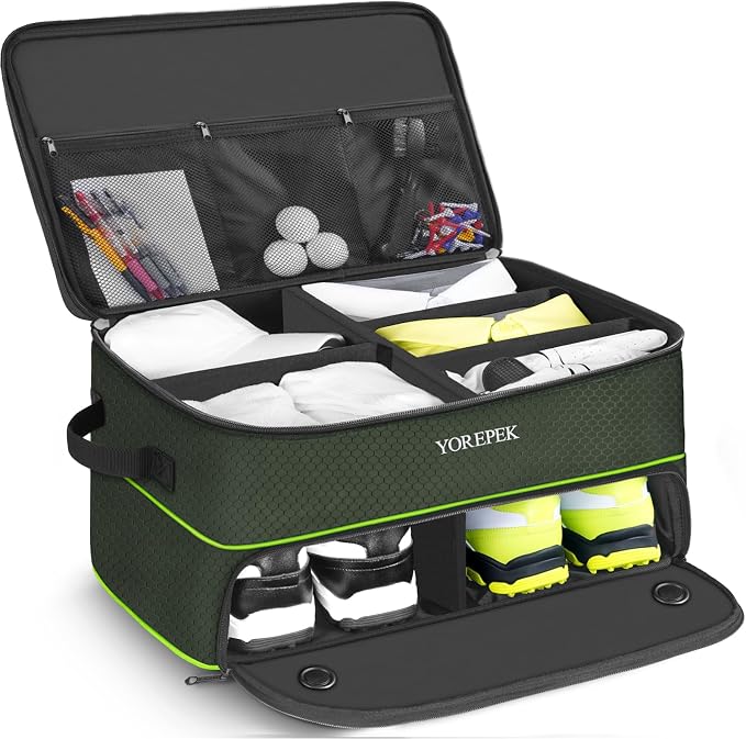 YOREPEK Golf Gifts for Men, 2 Layer Golf Trunk Organizer for 2 Pair Shoes | Waterproof Car Trunk Locker with Separate Ventilated Compartment for Balls, Tees, Clothes, Gloves, Birthday Gifts for Golfers by YOREPEK