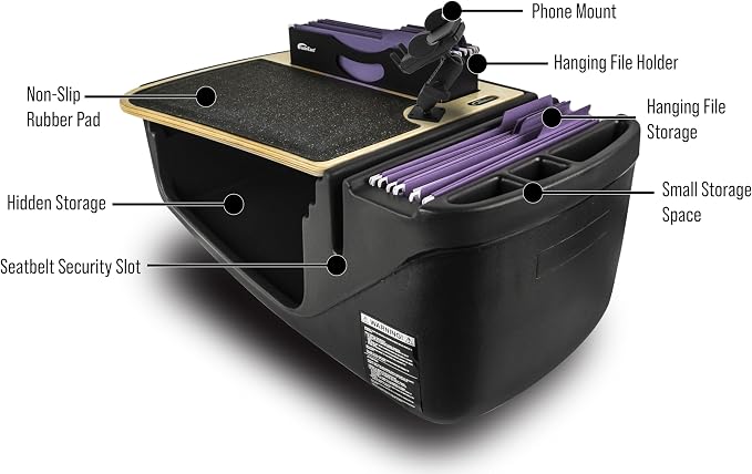 AutoExec AE-FMEF-PM-11M Efficiency FileMaster Car Desk for Your Vehicle Workstation and Mobile Office, Natural with Phone Mount | Vehicle Workstation, Mobile Office, With Phone Mount - Image 3
