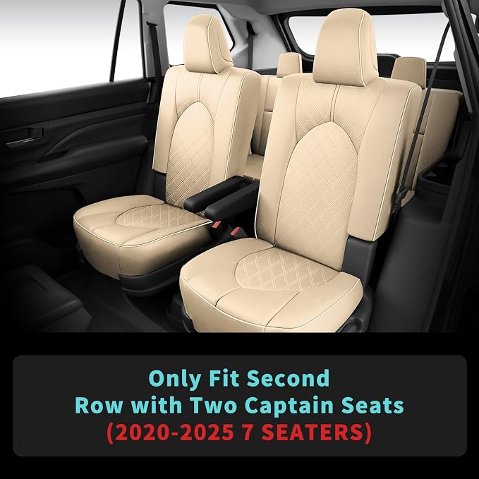 Custom Seat Covers for Toyota Highlander 2020-2026 7 Seats Beige | faux leather, 2nd row captain chairs, waterproof, breathable, airbag compatible, stain resistant, easy install, durable - Image 3