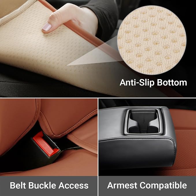 Coverland Custom SUV Car Seat Covers for 2006-2014 Subaru Tribeca | Premium Waterproof Faux Leather Non-Slip Memory Foam Airbag Compatible Custom Fit Interior Protector [Rear Seat-Camel Brown] - Image 3