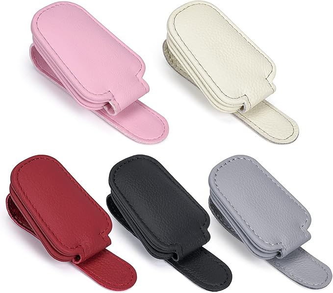 Shering Sunglasses Holders for Car Sun Visor, Magnetic Leather Glasses Eyeglass Hanger Clip for Car, Visor Sunglasses Holder Clip Car Accessories for Truck(4, Black) | Magnetic Leather Eyeglass Hanger Clip for Car Visor, One-Hand Easy Operation, Interi... - Image 4
