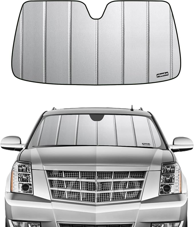 Pigenius Windshield Sunshade for Chevy Tahoe/Suburban & GMC Yukon 2015-2020, Also Fits Cadillac Escalade, Premium Grey Leather Finish by Pigenius