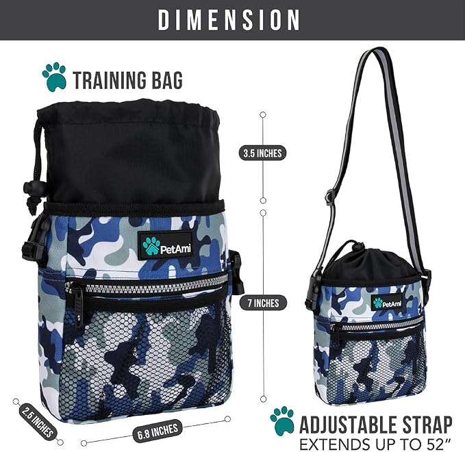 PetAmi Dog Treat Pouch, Pet Treat Pouch for Training, Dog Walking Bag Holder for Kibbles, Pet Food Toy, Dog Trainer Essentials Supplies, Poop Bag Dispenser, 3 Ways to Wear (Camo Blue) - Image 6