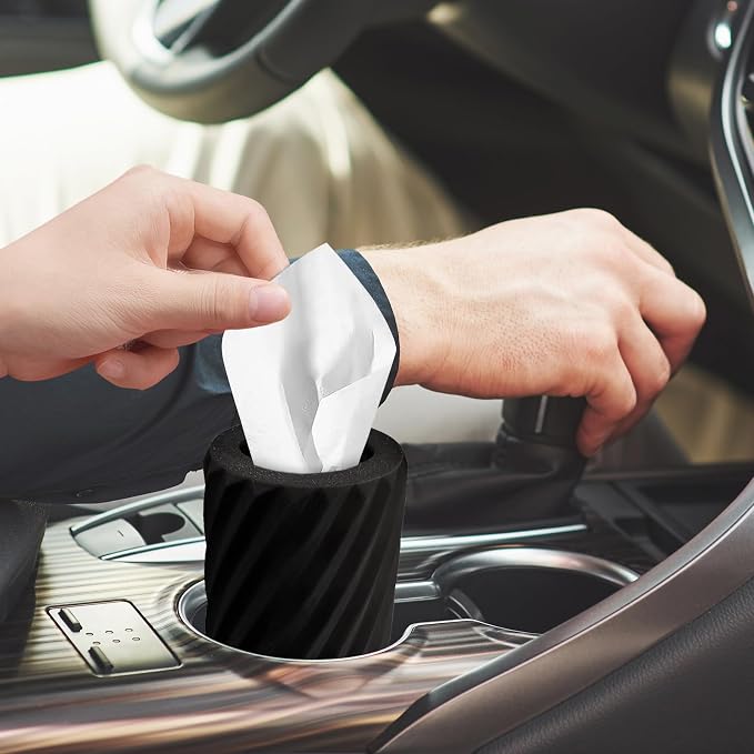Car Tissue Holder, Refillable Round Cylinder with 3 Tissue Packs, Universal Fit for Vehicle Cup Holder, Home & Office, Car Accessories Interior (Black) - Image 3