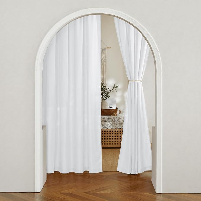 RYB HOME Linen Sheer Curtains 2 Panels for Living Room, Semi Transparent Privacy Drapes with Rod Pocket Farmhouse Style Window Treatments for Bedroom, White, 70" W x 95" L - Image 9