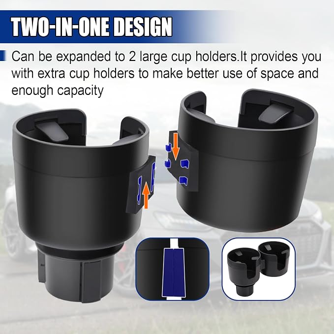 Car Double Cup Holder Extender, Multifunctional 2-in-1 Auto Drink Holder Insert with Adjustable Base, Portable Cup Holders Adapter, Universal Car Beverage Organizer for Bottle, Snack (Black) - Image 4