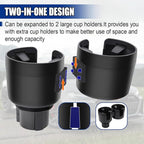 Car Double Cup Holder Extender, Multifunctional 2-in-1 Auto Drink Holder Insert with Adjustable Base, Portable Cup Holders Adapter, Universal Car Beverage Organizer for Bottle, Snack (Black) - Image 4