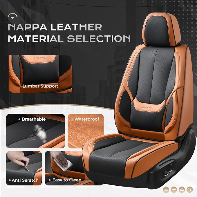 Coverado Car Seat Covers, Seat Covers for Cars, Waterproof Leather Auto Seat Protectors, Leather Car Seat Cushion, Car Interiors Accessories Universal Fit for Most Cars - Image 7