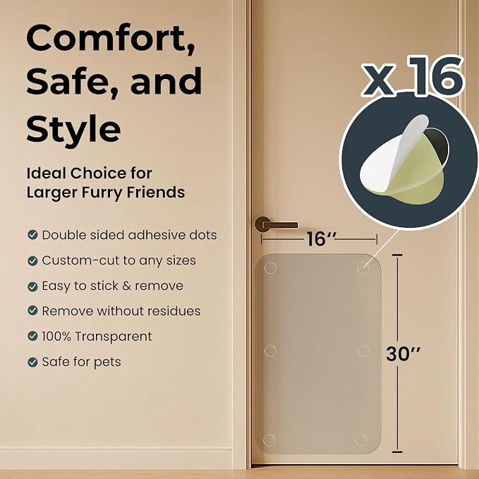 Heavy Duty Door Protector from Dog Scratching 16 x 30'' Transparent PVC Pet Door Guard Protection, Easy Install & Remove Custom-Cut Anti-Scratch Shield for Interior Doors, Cat Damage Prevention 1-Pack - Image 2
