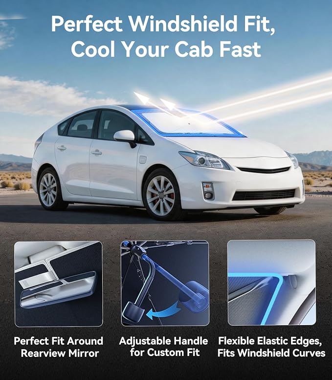 Nmoiss [Vinyl Coating Heat Shield] Windshield Sun Shade Umbrella Custom for Toyota Prius, Protect Car from Sun Rays & Heat Damage Keep Cool and Protect Interior - Image 5