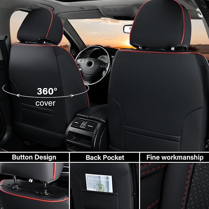Coverado Seat Covers Full Set, Seat Covers for Cars, Car Seat Covers Winter, Breathable Faux Leather Car Seat Protector Car Seat Cushion, Black Car Seat Covers Universal Fit for Most Cars SUVs Trucks - Image 3