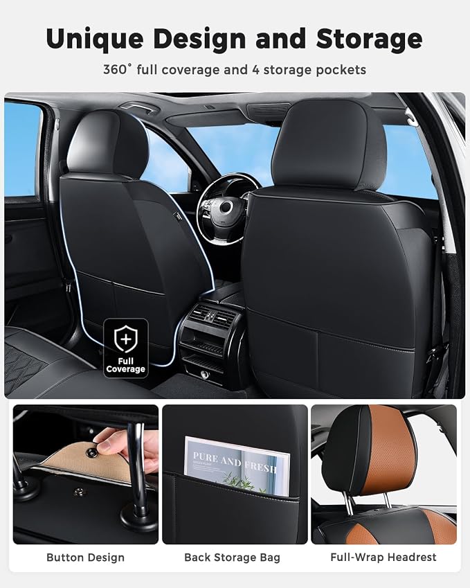 Huidasource Universal Car Seat Covers, Luxury Waterproof Faux Leather, Airbag Compatible, Easy to Install, Full Access to Seat Functions, Stain & Wear Resistant for Daily Driving, Brown & Black - Image 6