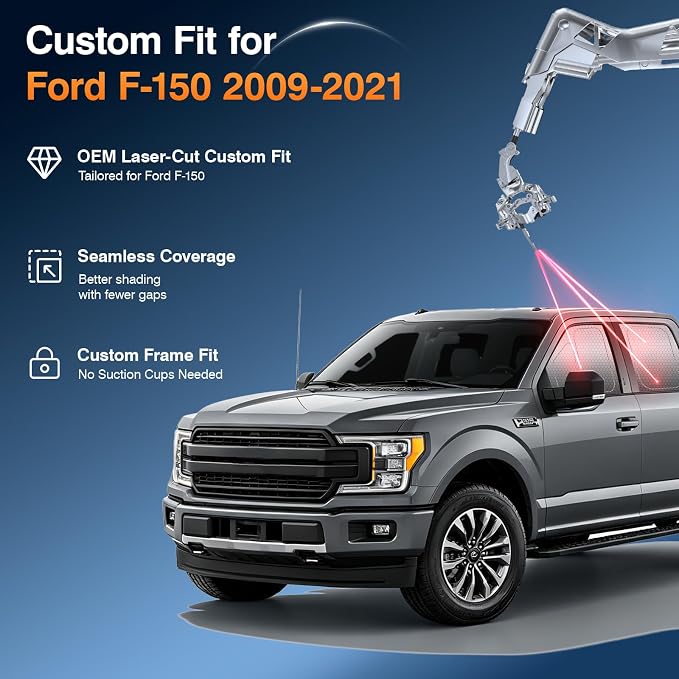 Custom Fit Ford F-150 Side Window Sunshade 2009-2021 Rear Cab Blackout 5PCS | Graphene honeycomb heat blocking fabric, embedded no-suction, no magnets or tools, blackout privacy, folds for pickup camping - Image 6