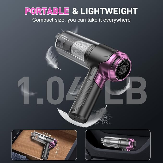 KMM Handheld Car Vacuum Cleaner, Hand Held Vacuum & Air Duster | 10000PA Strong Suction, Portable, 120W High Power, Cordless, Rechargeable, Multi-Nozzles & LED Light, For Home, Car, Office - Image 6