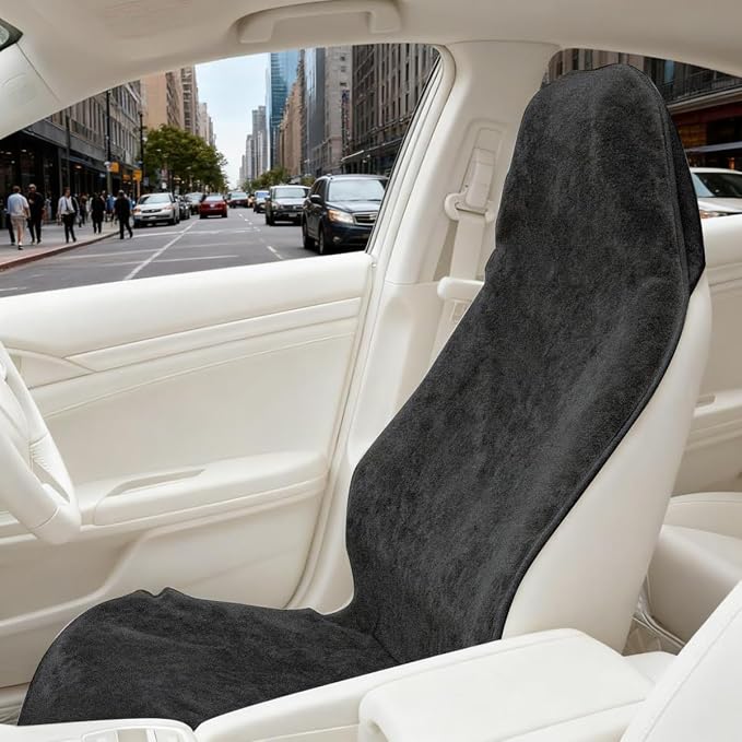 55.12 x 29.53 Inch Terry Cloth Car Seat Cover, Black | absorbent surface, waterproof barrier, granular anti-slip backing, side-free profile, interior accessory - Image 6