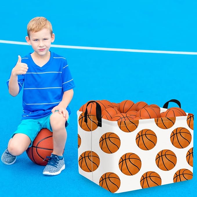 FXOLCSHE Rectangular Basketball Basket,Canvas Basketball Laundry Basket,Kids Toys Storage Bin with Handles,Boys storage box,Baby hamper,Room Decor(Basketball) - Image 3