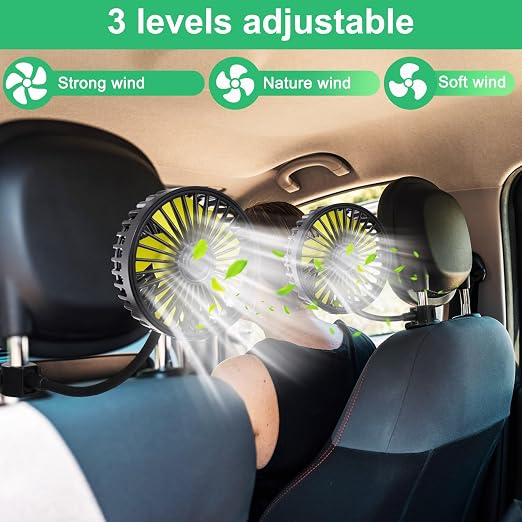 Glooglitter 2 Pcs Car Fan USB for Rear Seat Passenger Portable Headrest 360 Degree Rotatable 3 Speed 12v/ 24v Automobile Ventilation Fan with Clip for SUV Backseat, RV, Vehicles(Practical,Black) - Image 3