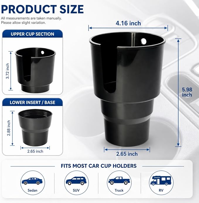 Car Cup Holder Expander for Large Bottles, Fits 32 oz to 40 oz Water Bottles and Handle Mugs, Secure Base for Most Vehicle Cup Holders, Durable ABS, Easy to Install, Durable ABS (Black) - Image 2