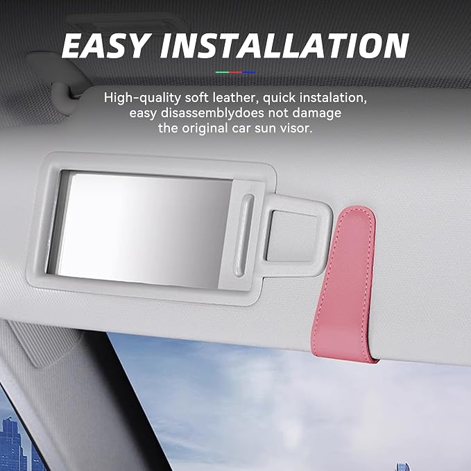 2 Pack Magnetic Leather Car Visor Sunglass Holders, Pink | flip-open design, holds eyewear tickets or cards, tool-free mounting, fits most cars and trucks, car interior accessories - Image 5