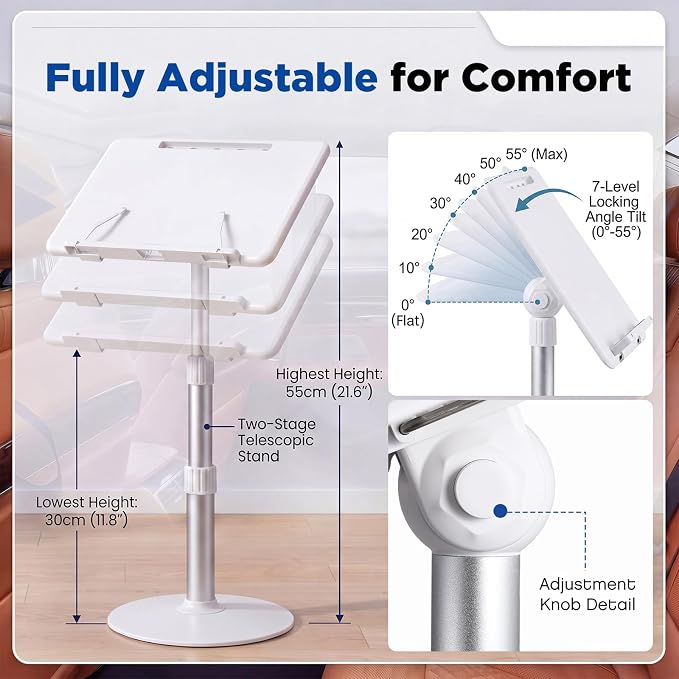 2 in 1 Portable Car Desk for Laptop Car Seat Tray Table Adjustable Height 11.8"-21.6" 7-Level Tilt for Front Passenger Rear Driver Seat Food Eating Work Trips Travel - Image 2